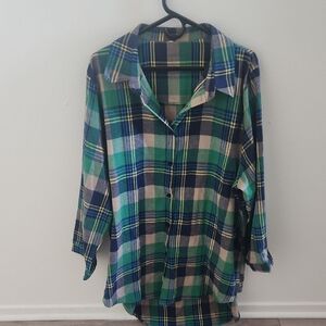 Green And Blue Plaid Button-Up Shirt